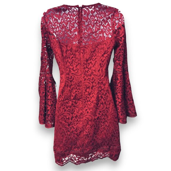 White House Black Market Red Lace Drama Sleeve Dress Size 4/6 - Picture 2 of 7